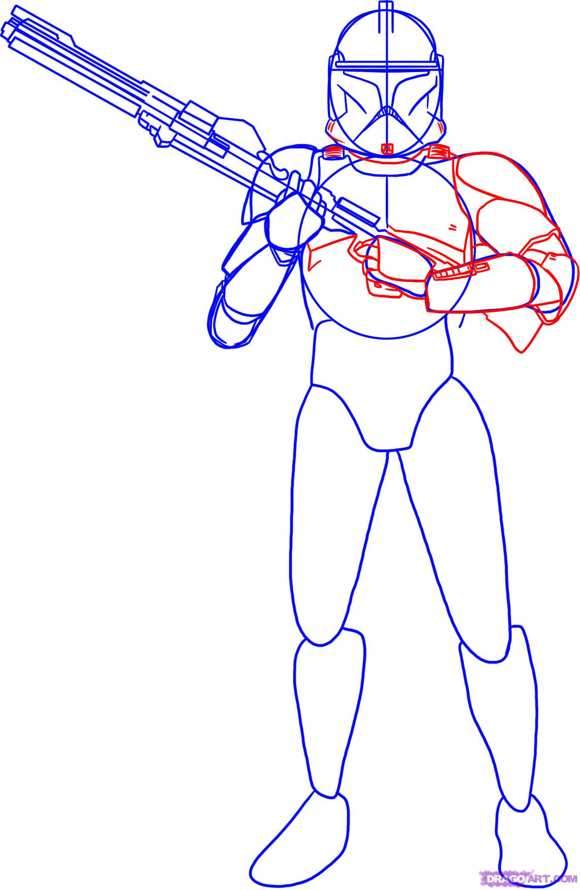 1143x1753 how to draw a clone trooper, step - Star Wars Clone Drawing