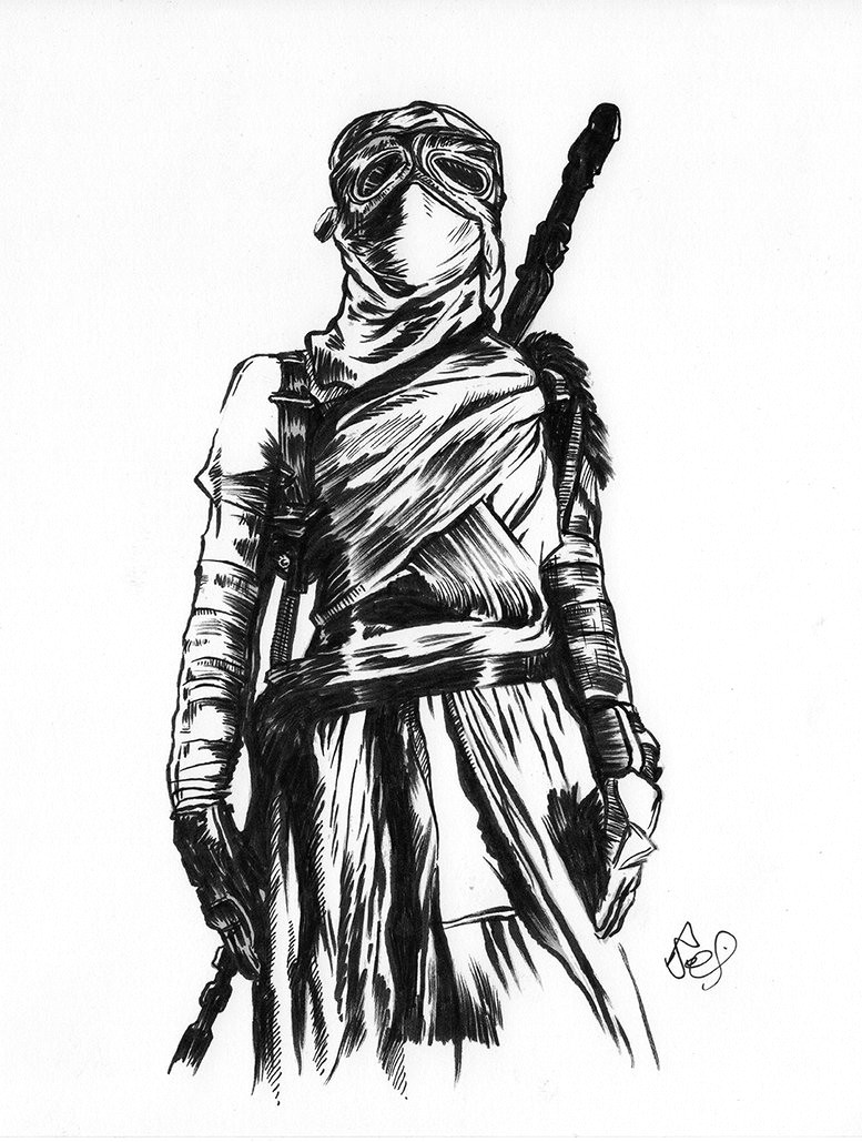 777x1029 starwars forceawakens rey bellisle bw - Star Wars Drawings
