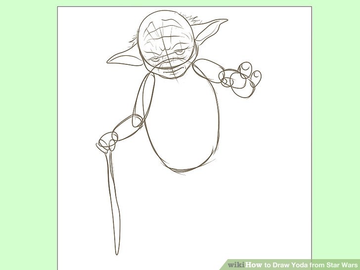728x546 How To Draw Yoda From Star Wars Steps - Star Wars Line Drawing