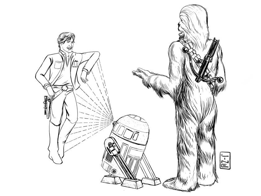 842x632 Star Wars Trio - Star Wars Line Drawing