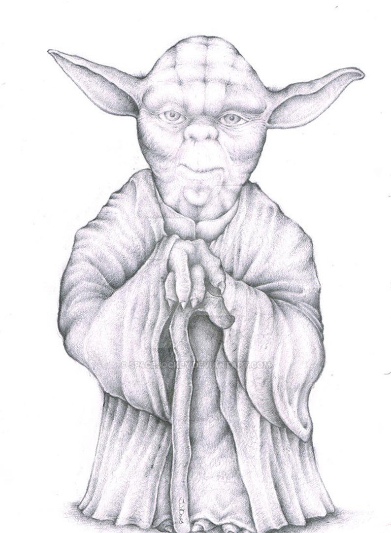 794x1082 star wars yoda jedi master drawing hq signed print etsy - Star Wars Yoda Drawing