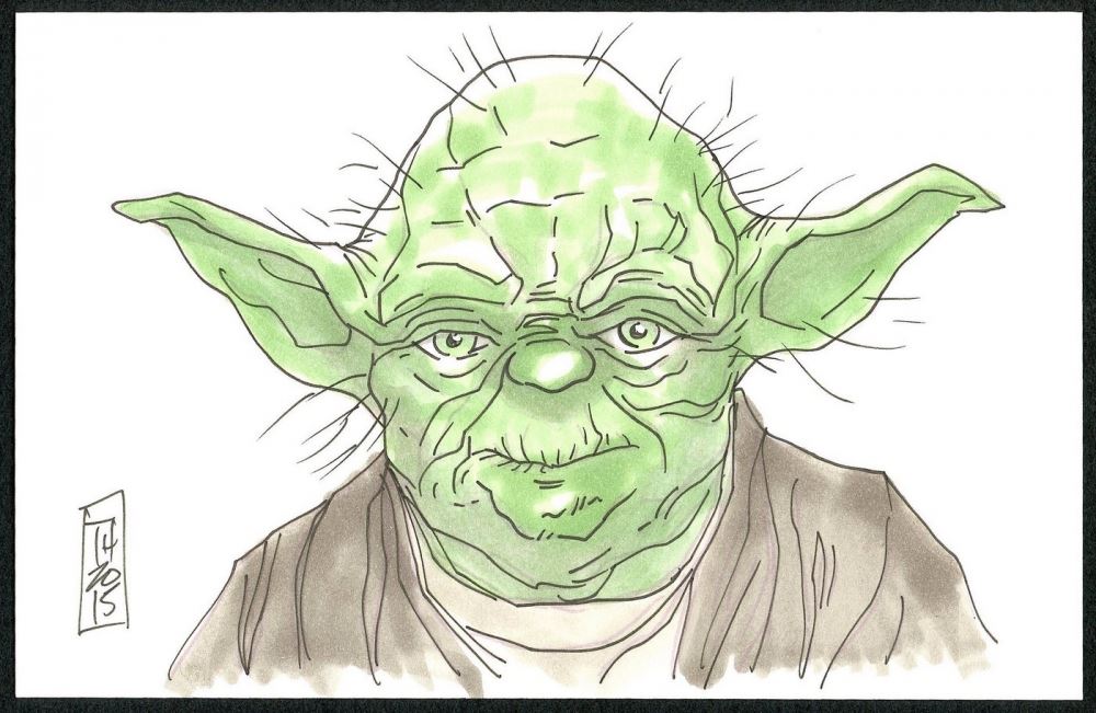 1000x651 yoda star wars original x color drawing on paper - Star Wars Yoda Drawing