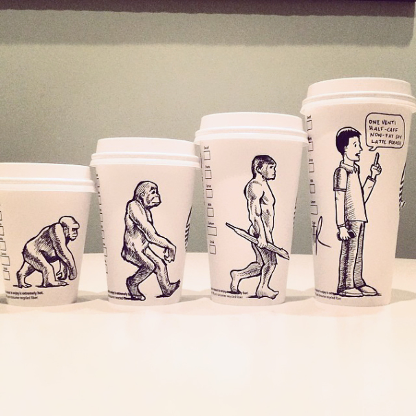 605x605 man turns starbucks cups into fun comics bored panda - Starbucks Coffee Drawing