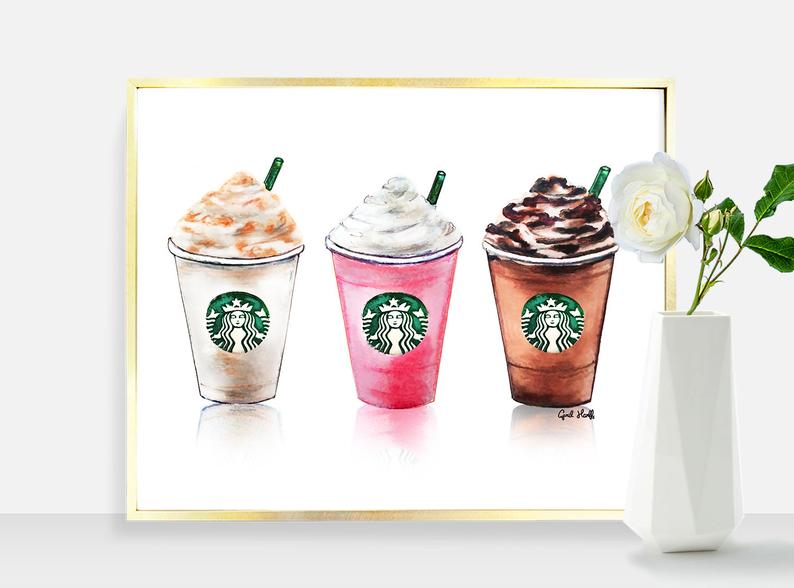 794x588 starbucks drinks print coffee illustration wall art etsy - Starbucks Coffee Drawing