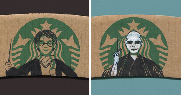700x368 this instagrammer turns starbucks coffee sleeves into art bored - Starbucks Drawing