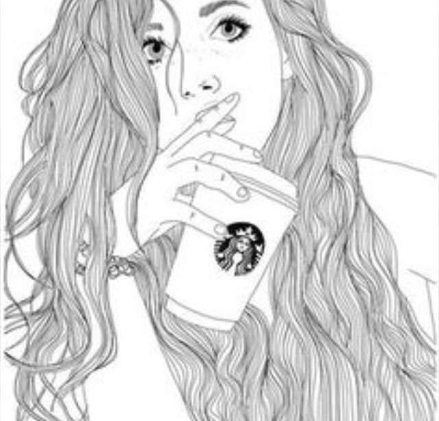 640x613 Tumblr Girl Starbucks Drawing Blackandwhite - Starbucks Drawing