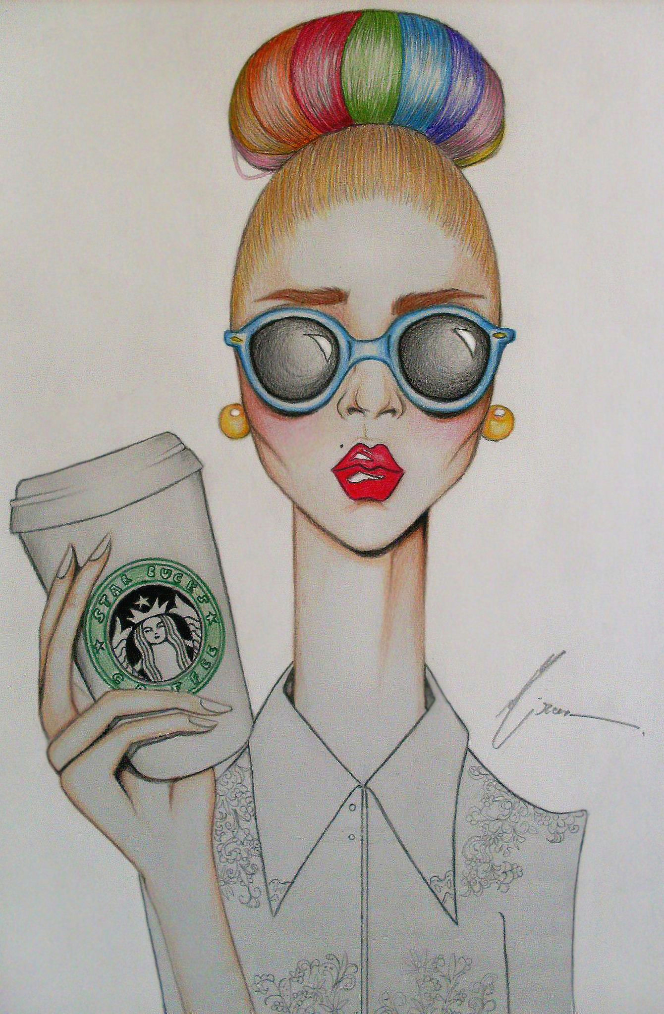 1340x2048 Tumblr Drawing Starbucks Haha This Is Cute Art Girl Coffee - Starbucks Drawing Tumblr