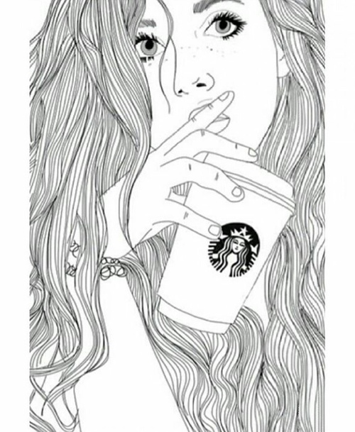 500x609 Drawn Starbucks Girl Hair - Starbucks Girl Drawing