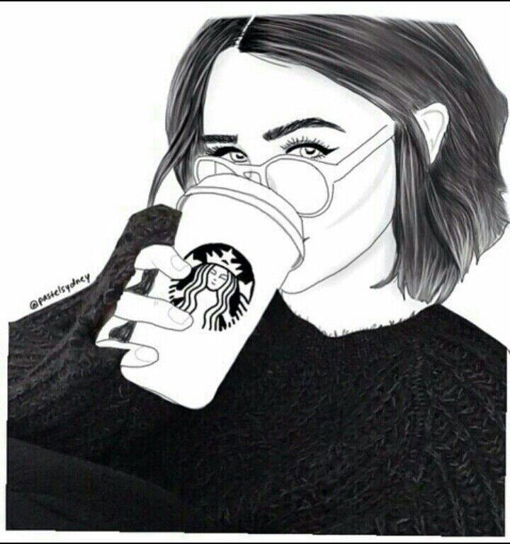 720x768 Black, Draw, Drawing, Girl, Starbucks - Starbucks Girl Drawing