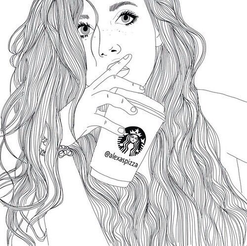 500x498 Gambar Starbucks, Outline, And Drawing Wallpapers - Starbucks Girl Drawing