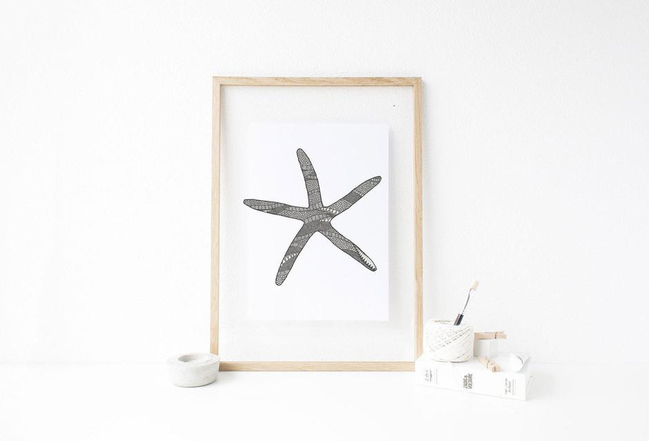 940x639 Pennedblack Dried Starfish Drawing Print - Starfish Drawing