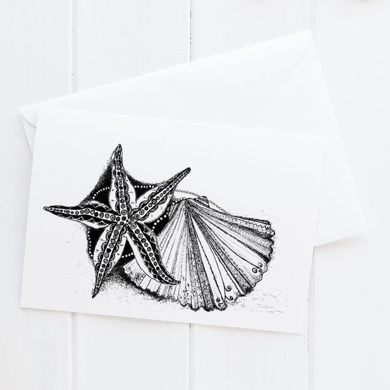 794x794 starfish card clam shell card starfish art clam shell etsy - Starfish Drawing