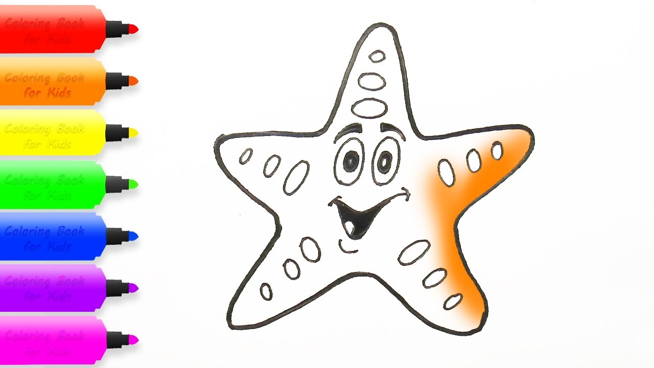 1280x720 How To Draw Starfish Coloring Pages For Kids Learning Drawing - Starfish Drawing For Kids