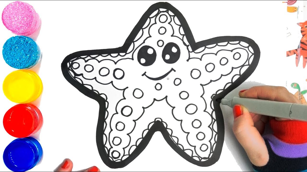 1280x720 draw the funny starfish with glitter coloring and drawing for kids - Starfish Drawing For Kids