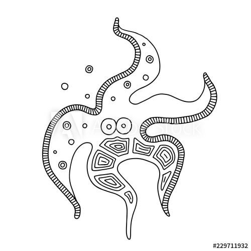 500x500 Vector Hand Drawn Black And White Illustration Of Isolated - Starfish Line Drawing