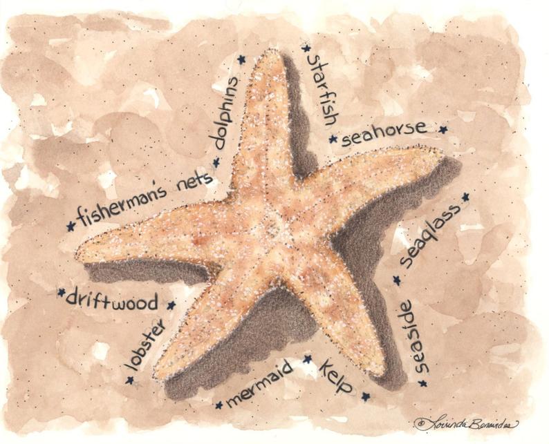 794x643 Starfish Illustration Drawing Watercolor Colored Pencil Etsy - Starfish Pencil Drawing