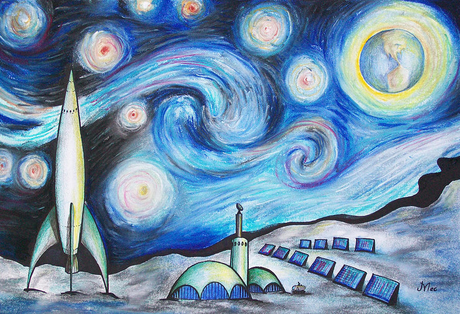 900x614 lunar starry night drawing - Starry Night Drawing