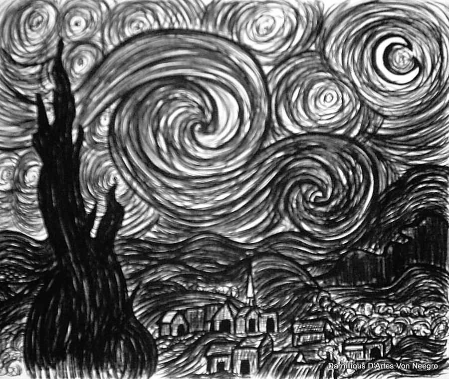 900x759 starry night drawing - Starry Night Drawing