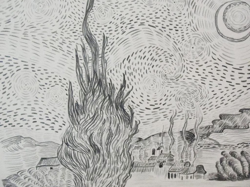 1024x768 starry night drawing - Starry Night Drawing