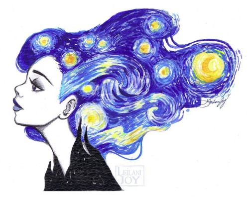 500x400 starry - Starry Night Drawing