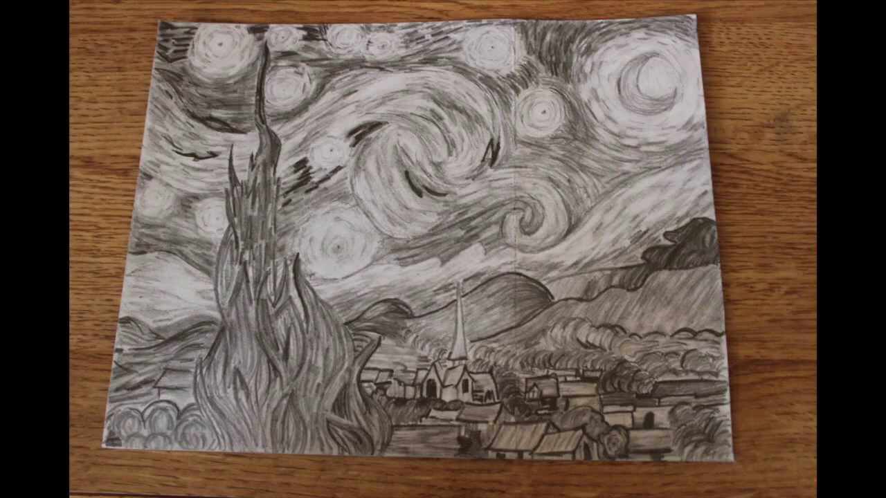1280x720 starry night drawing - Starry Night Drawing