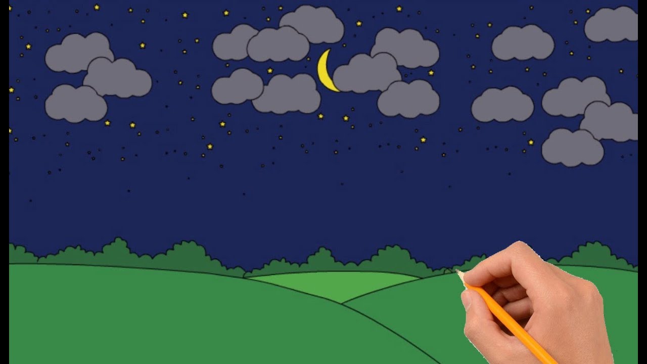 1280x720 How To Draw A Night Sky With Stars And Half Moon Step - Stars And Moon Drawing