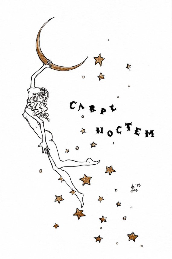 570x859 Moon, Stars, Girl, Flying, Drawing, Illustration, Carpe Noctem - Stars And Moon Drawing