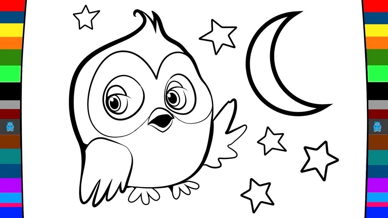 1280x720 Owl Moon Coloring - Stars And Moon Drawing