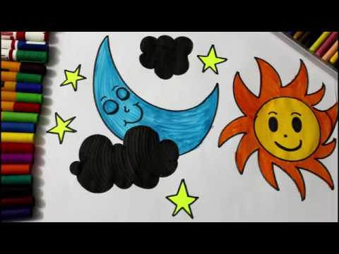 480x360 How To Draw Sun Moon Stars And Clouds In The Sky For Kids - Stars And Moon Drawing