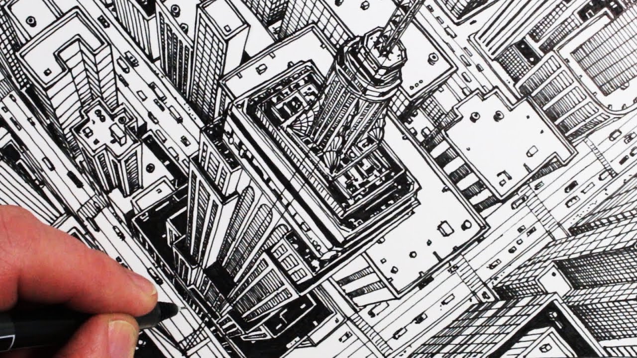 1280x720 How To Draw The Empire State Building In Point Perspective - State Drawing