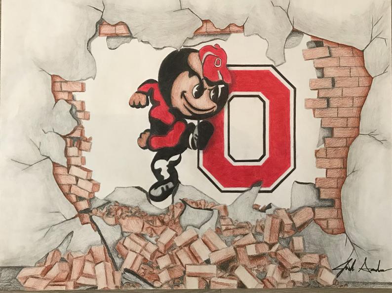 794x595 Ohio State Brutus Buckeye Drawing Etsy - State Drawing