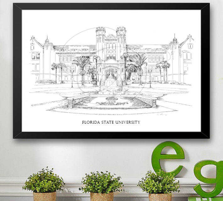 710x639 florida state university art print fsu hand drawn florida etsy - State Of Florida Drawing