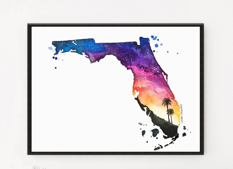 794x576 florida state florida art state map wall art watercolor etsy - State Of Florida Drawing