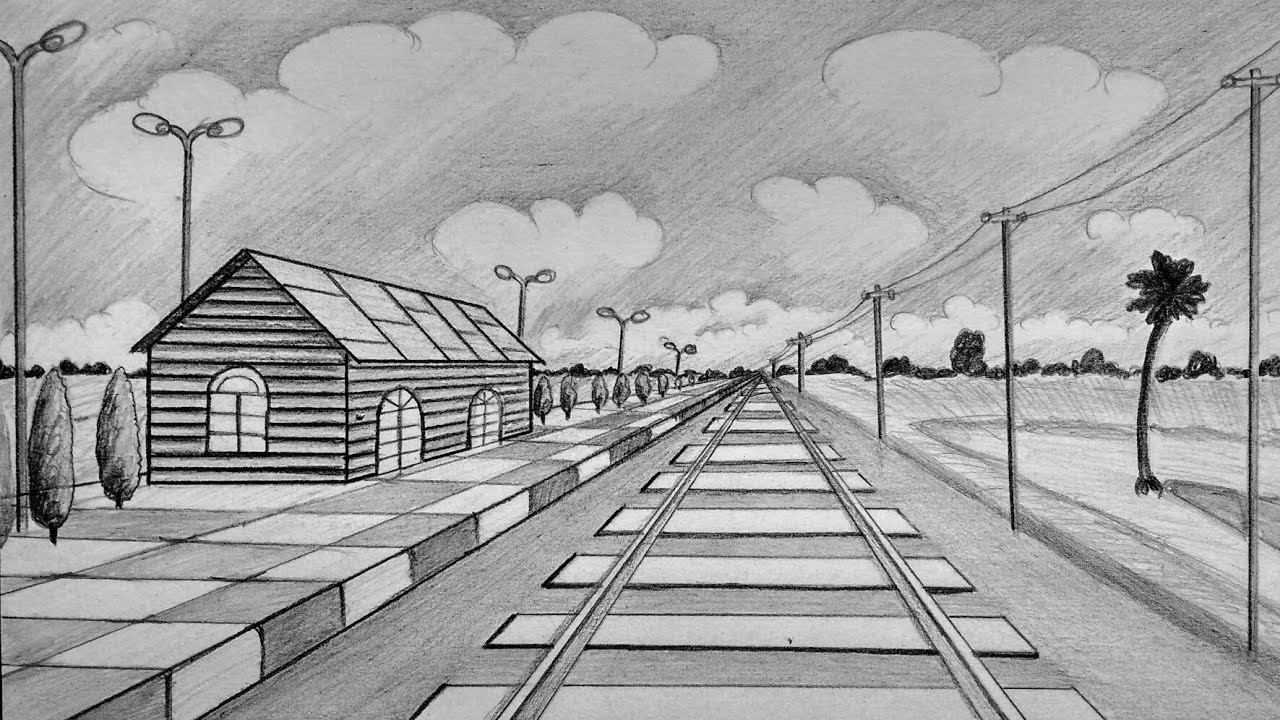 1280x720 how to draw railway station - Station Drawing