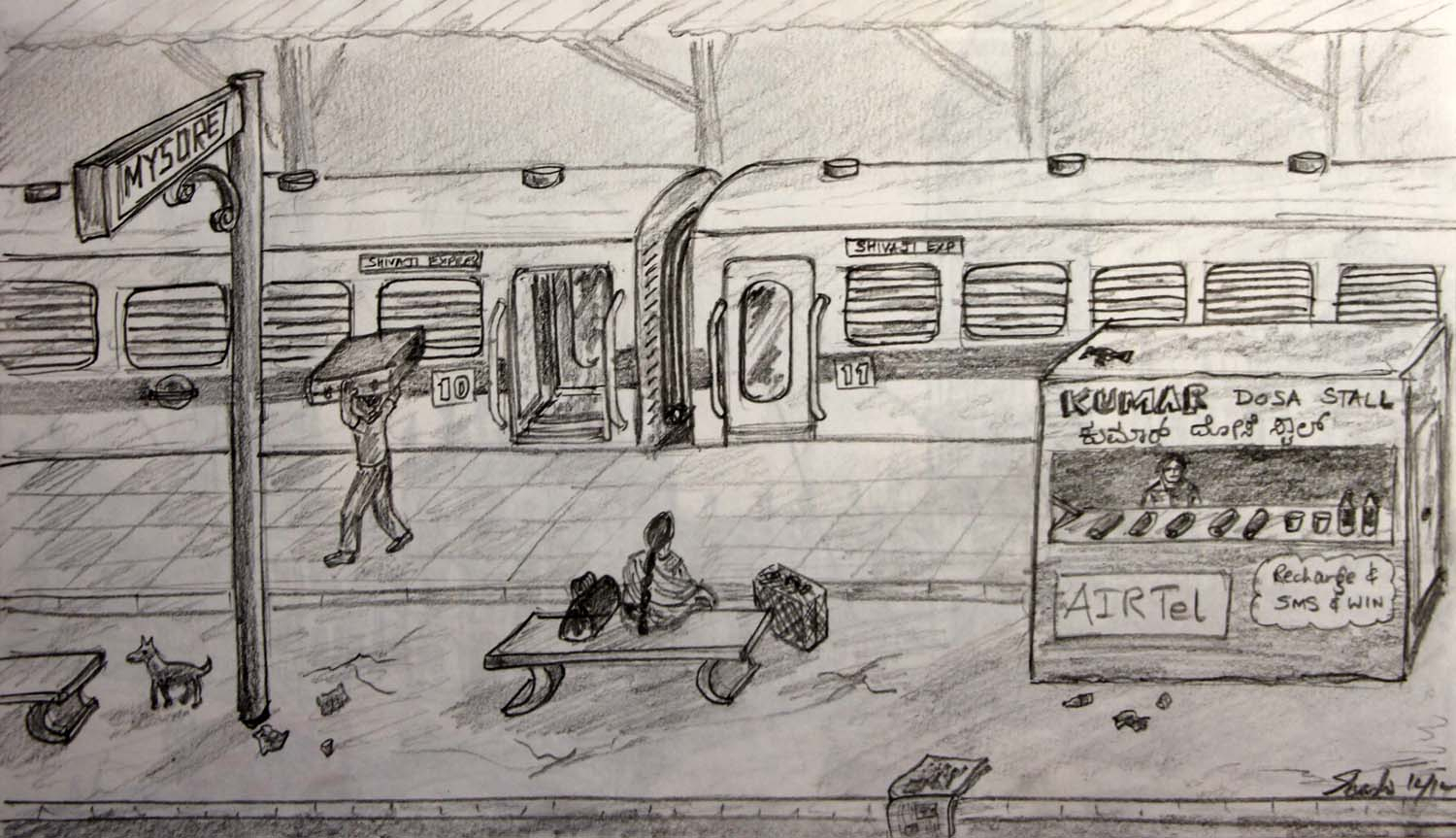 1500x863 pencil sketch of railway station and drawing of a railway station - Station Drawing