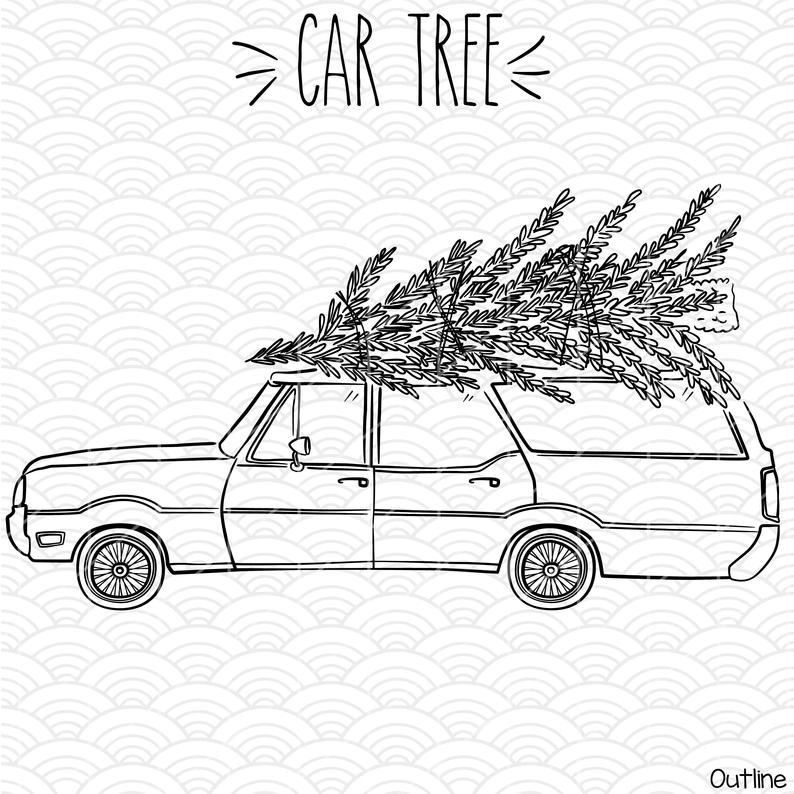 794x794 Station Wagon Christmas Tree Clip Art Hand Drawn Old Car Etsy - Station Wagon Drawing