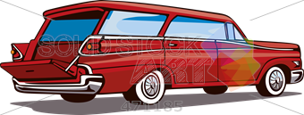 340x129 Stock Illustration Of Cartoon Drawing Of Retro Red Station Wagon - Station Wagon Drawing