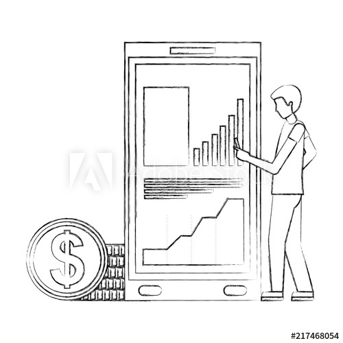 500x500 businessman with cellphone statistics diagram coins money vector - Statistics Drawing