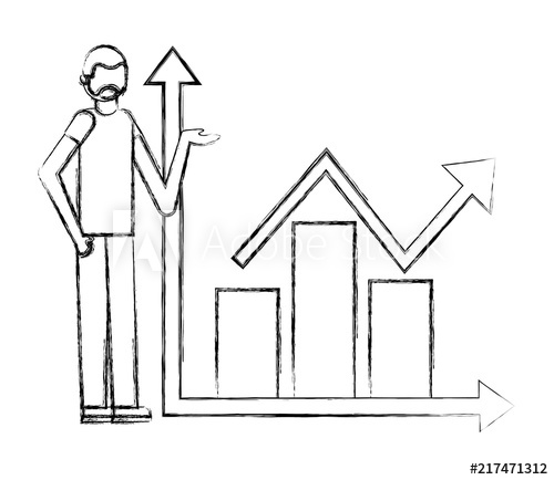 500x434 man showing statistics bar growth arrow business vector - Statistics Drawing