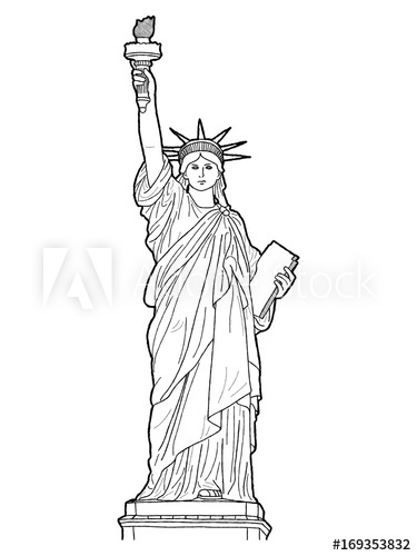 375x500 Statue Of Liberty Vector Illustration Hand Drawn Cartoon Art - Statue Of Liberty Cartoon Drawing