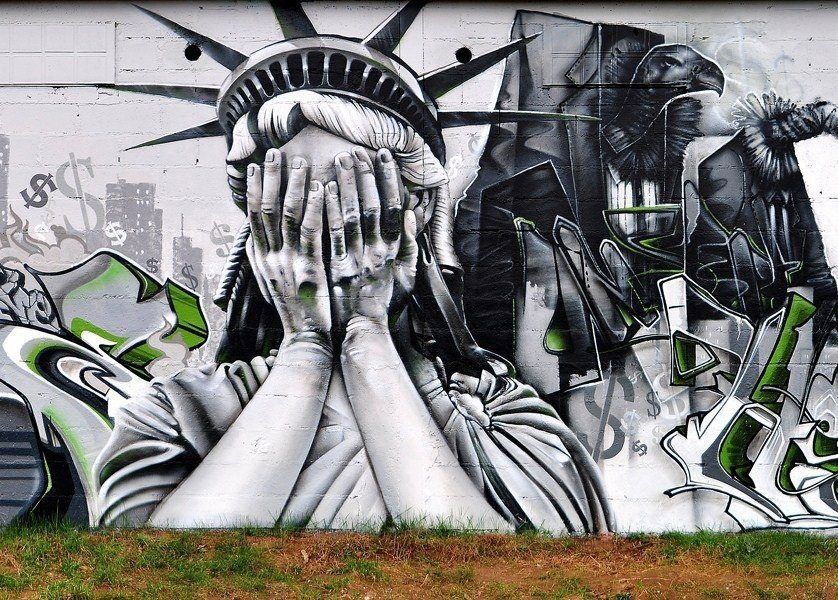 838x600 Global Street Art Crying Statue Of Liberty - Statue Of Liberty Crying Drawing