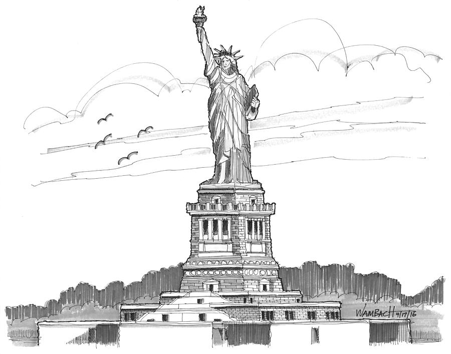 900x705 The Statue Of Liberty Lighthouse Drawing - Statue Of Liberty Drawing