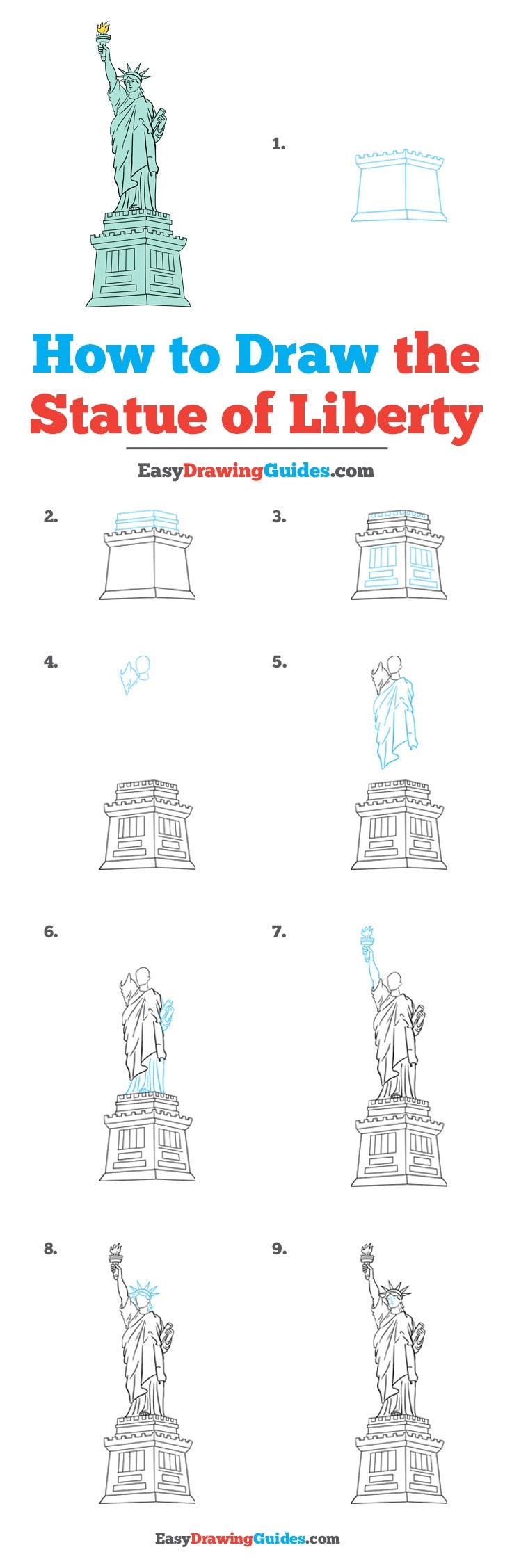 736x2255 How To Draw The Statue Of Liberty - Statue Of Liberty Drawing