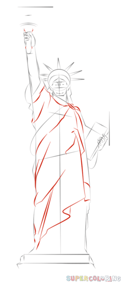 248x575 How To Draw The Statue Of Liberty Step - Statue Of Liberty Drawing For Kids