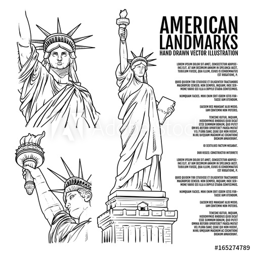 500x500 The Statue Of Liberty Hand Drawn Vector Illustration, American - Statue Of Liberty Drawing Outline