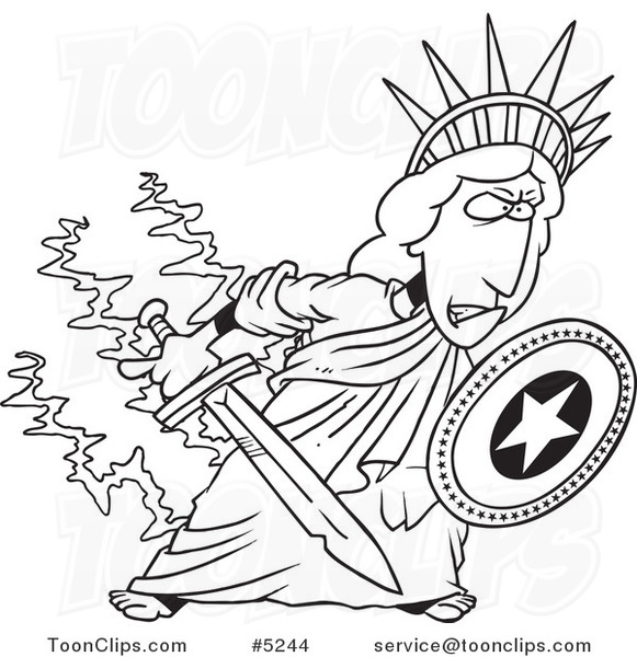 581x600 Cartoon Black And White Line Drawing Of A Defensive Statue - Statue Of Liberty Line Drawing