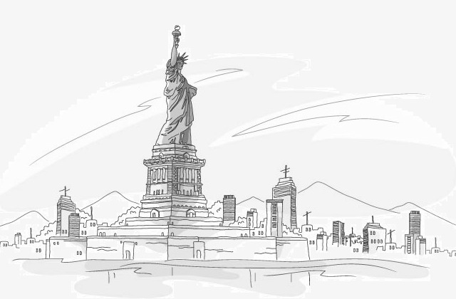 640x420 Statue Of Liberty, Building, Hand Painted, Line Drawing Png Image - Statue Of Liberty Line Drawing