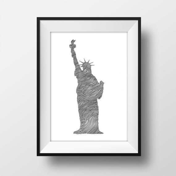 570x570 Statue Of Liberty Line And Circle Illustration Print Ink Etsy - Statue Of Liberty Line Drawing