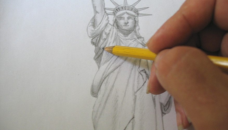 877x500 how to draw the statue of liberty our pastimes - Statue Of Liberty Pencil Drawing