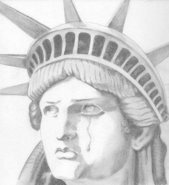 570x626 Mother Of Exiles Statue Of Liberty Crying Pencil Drawing On Etsy - Statue Of Liberty Pencil Drawing